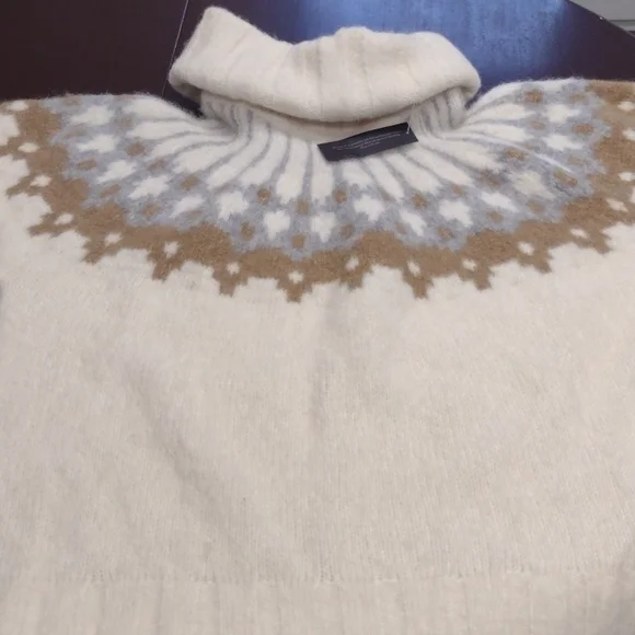 NEWBanana Republic51% Alpaca Cream Turtleneck Bosque Oversized Fair Isle Sweater - Picture 12 of 13